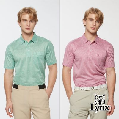 【Lynx Golf】男款純棉進口布料花紗胸袋款短袖POLO衫(二色)