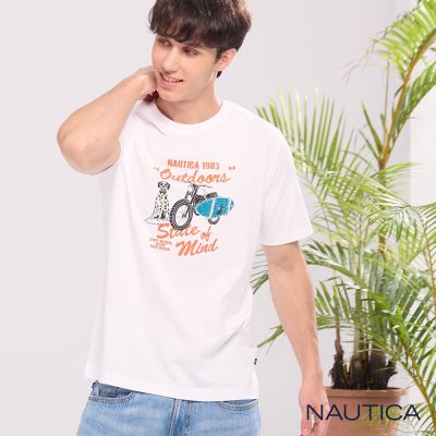 Nautica 官方旗艦 男裝  防蟎抑菌美式大麥町復古插畫短袖T恤-白色