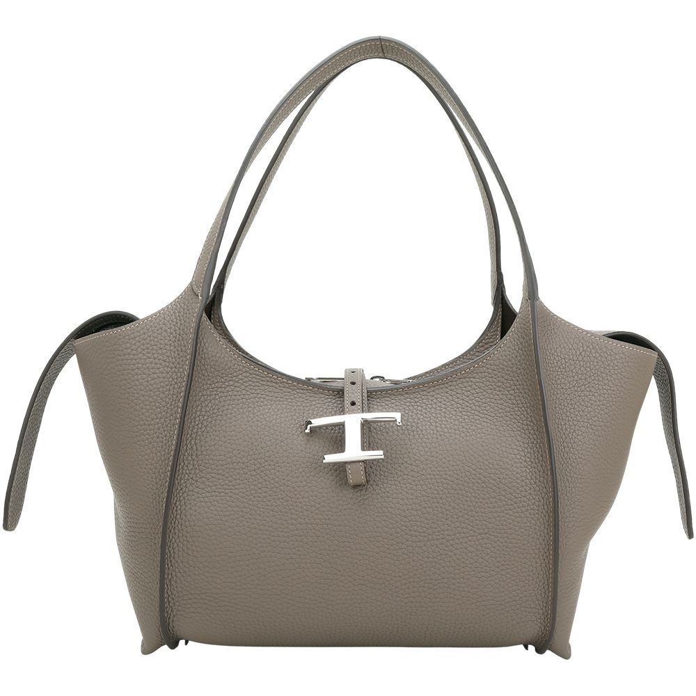 TODS Timeless 新款 T字釦帶 荔紋小牛皮 肩背托特包(深灰色)
