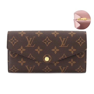 LOUIS VUITTON路易威登 【Louis Vuitton 路易威登】M62235 經典Sarah系列Monogram帆布金釦信封式長夾(芭比粉)