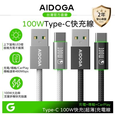 AIDOGA 超薄 Type-C充電線傳輸線快充線 上下LED 安卓 LightFlex系列 1.2M