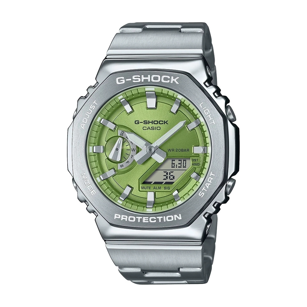CASIO卡西歐 G-SHOCK 高質感金屬 絢彩錶盤 萊姆綠 簡約百搭 八角形錶殼 GM-2110D-3A_44.4mm