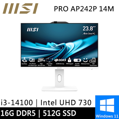 MSI微星 微星 PRO AP242P 14M-625TW-SP1 24型 白(i3-14100/16G/512G SSD/W11)特仕版
