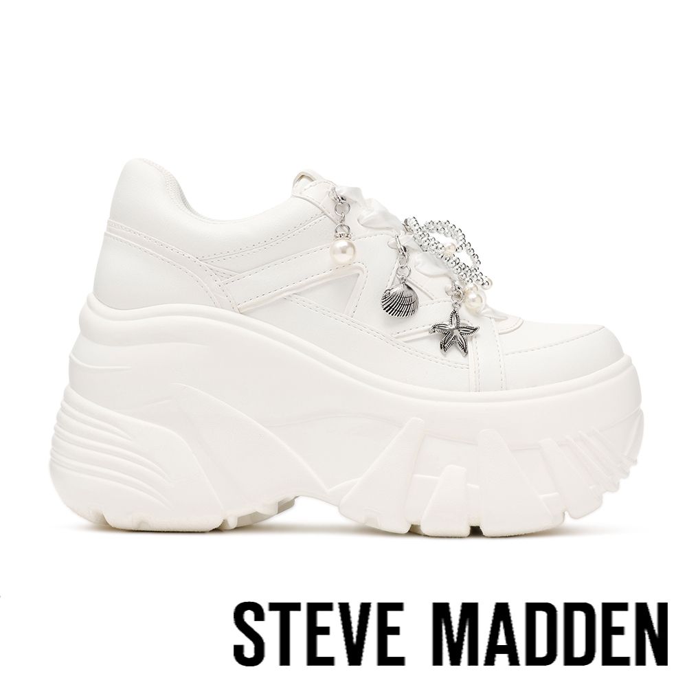 STEVE MADDEN-吊飾水鑽蝴蝶結厚底老爹鞋FIFI-白色