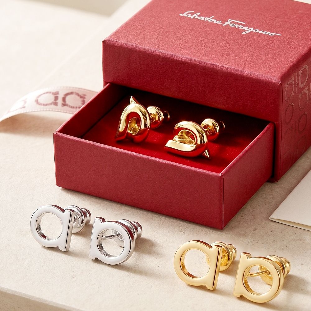 Salvatore Ferragamo GANCINI 品牌馬蹄型穿針式耳環-多款可選