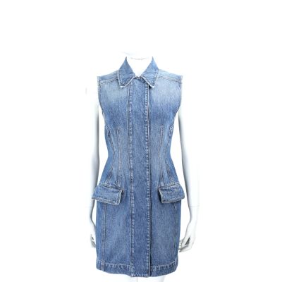 Max Mara-SPORTMAX CARABO 襯衫領修身藍色無袖牛仔洋裝 連身裙