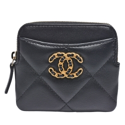 CHANEL香奈兒 19系列經典金屬雙C LOGO菱格紋小羊皮拉