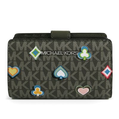 MICHAEL KORS Jet Set Travel 銀字Logo防刮印花對開式中夾(橄欖綠色)