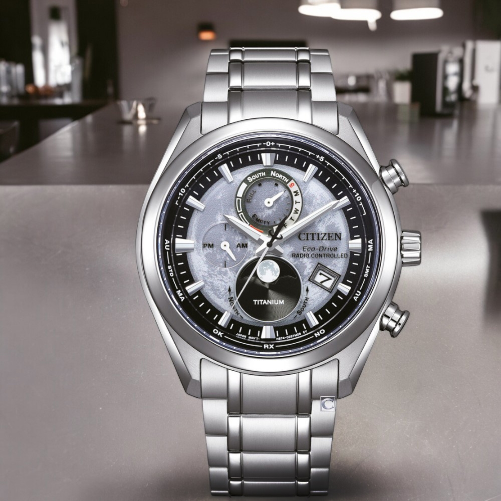 CITIZEN 星辰 月相錶 光動能錶 電波錶 計時鈦金屬手錶 男錶 聖誕節 禮物-43mm BY1010-81H