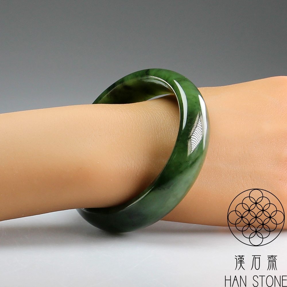 漢石齋】天然A貨滿綠碧玉和田玉手鐲(手圍19.3/版寬17.5mm) | 漢石齋