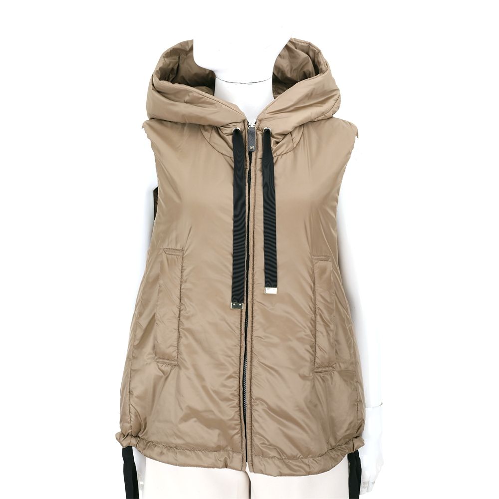 MAX MARA-The Cube 緞帶抽繩連帽駱駝絨背心-多色可選 (卡其)