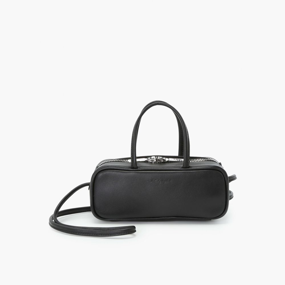 agnes b. To b. 皮革 浮雕logo斜肩包 兩用 黑色
