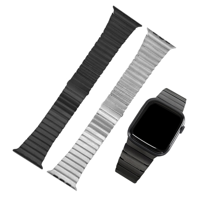 Apple Watch 全系列通用錶帶 蘋果手錶替用錶帶 竹節 蝴蝶扣 不鏽鋼錶帶 銀/黑色