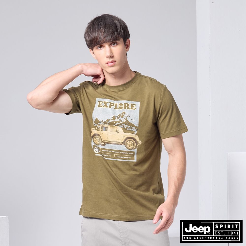 JEEP 男裝 美式徽章視覺印花短袖T恤-綠色