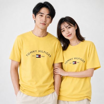 TOMMY 熱銷印刷文字Logo圖案短袖T恤-黃色