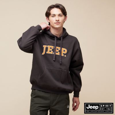 JEEP 男裝 跳色燈心絨LOGO長袖連帽T恤-咖啡色