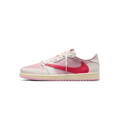 Travis Scott x Air Jordan 1 Low 聯名款 倒鉤 米白粉色 男鞋 IQ7604-101