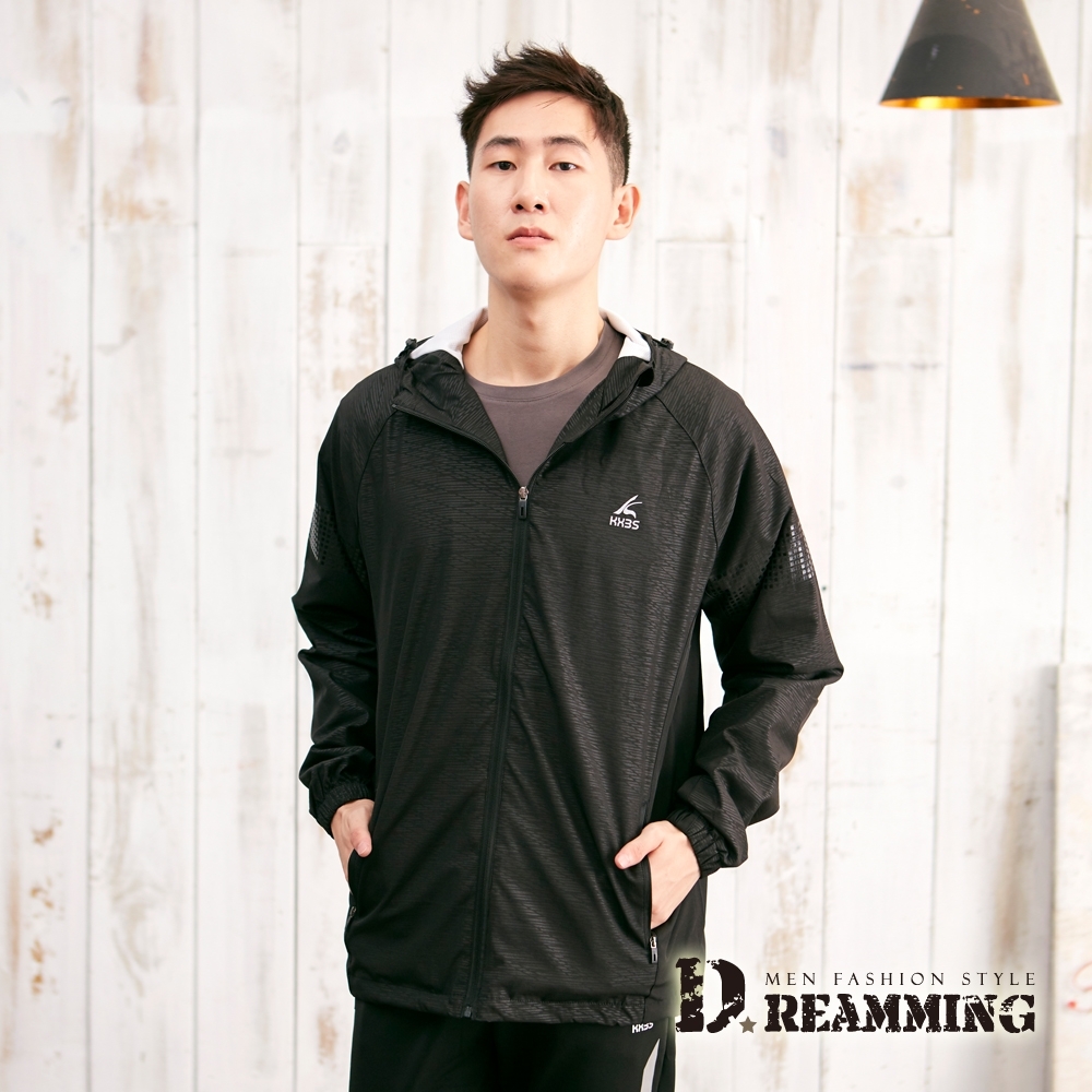 Dreamming 小方格簡約風彈力休閒運動連帽外套-共二色 (黑色)