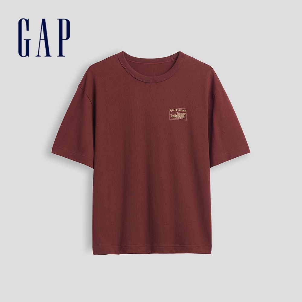 【GAP】成人裝 Gap  Logo/Pioneer圖案T恤 多款規格任選 短袖T恤 (911578 & 907341 & 907342) (重磅Gap Pioneer圖案T恤-紅棕色)