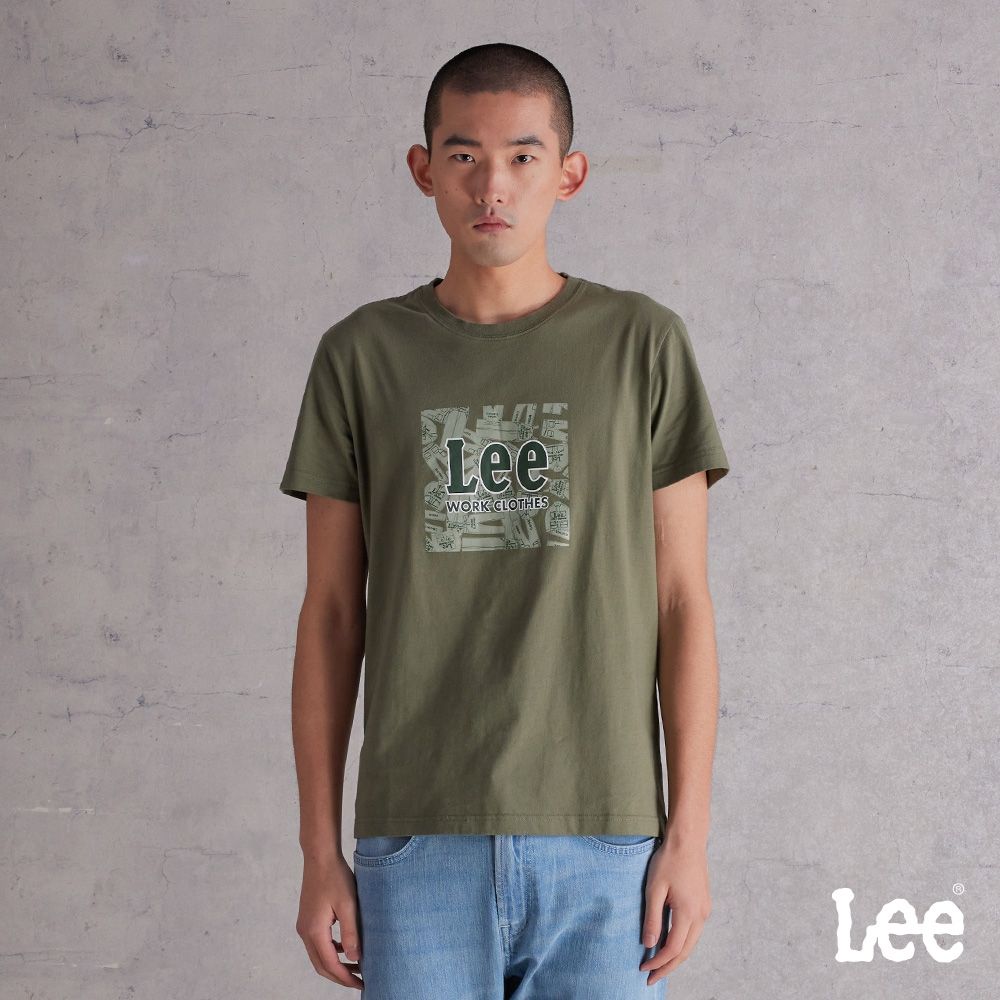 Lee 男款 標準版型 WORK CLOTHES印花短袖圓領TEE 三色 (軍綠)