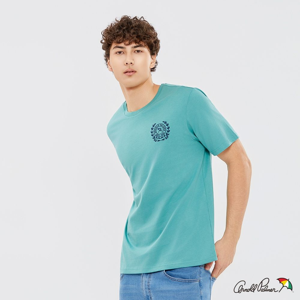 Arnold Palmer 男裝-學院風LOGO刺繡短袖T-Shirt-湖水綠