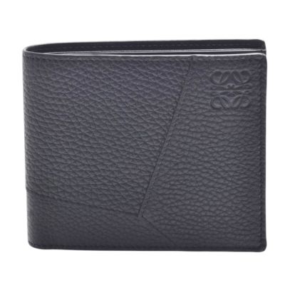 LOEWE 經典Puzzle品牌LOGO壓印粒面小牛皮對折短夾(8卡-黑色)