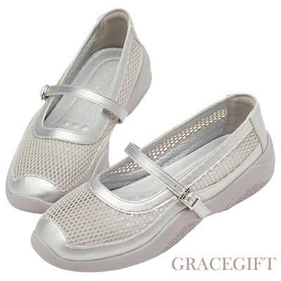【Grace Gift】時髦主義機能透視芭蕾舞運動鞋 銀