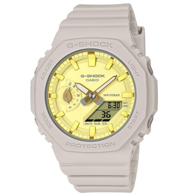 CASIO 卡西歐 G-SHOCK 自然風格 柔和優雅 香草米黃 八角形錶殼 GMA-S2100NC-4A 42.9mm