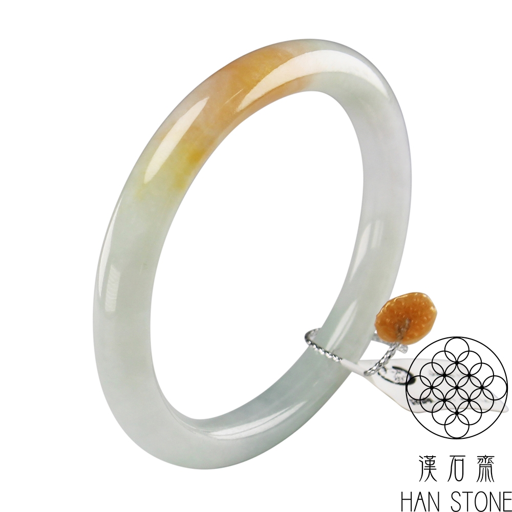 漢石齋】天然A貨冰糯種三彩窄版翡翠圓條貴鐲玉鐲(手圍17.4/ 版寬7.2mm