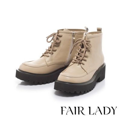 FAIR LADY 小時光 潮流方頭綁帶鋸齒厚底短靴 象牙(7B3101)