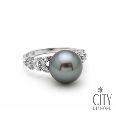 【City Diamond 引雅】網路獨家 日本純銀 南洋珍珠 黑珠10mm 水鑽 可調式 戒指(東京Yuki系列)