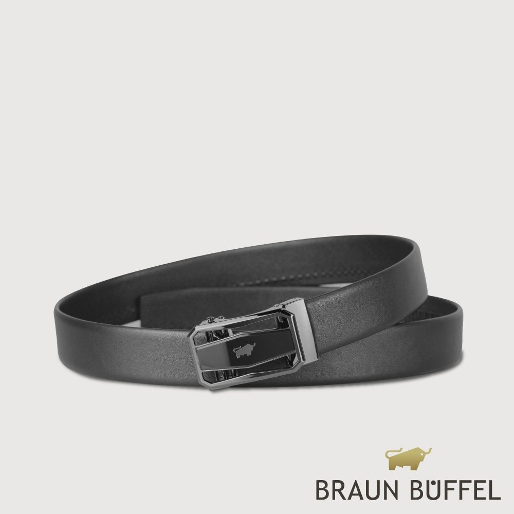 【BRAUN BUFFEL 德國小金牛】台灣總代理 時尚紳士 鏤空自動扣皮帶-鎗色/BF25S-WEG210-SGU