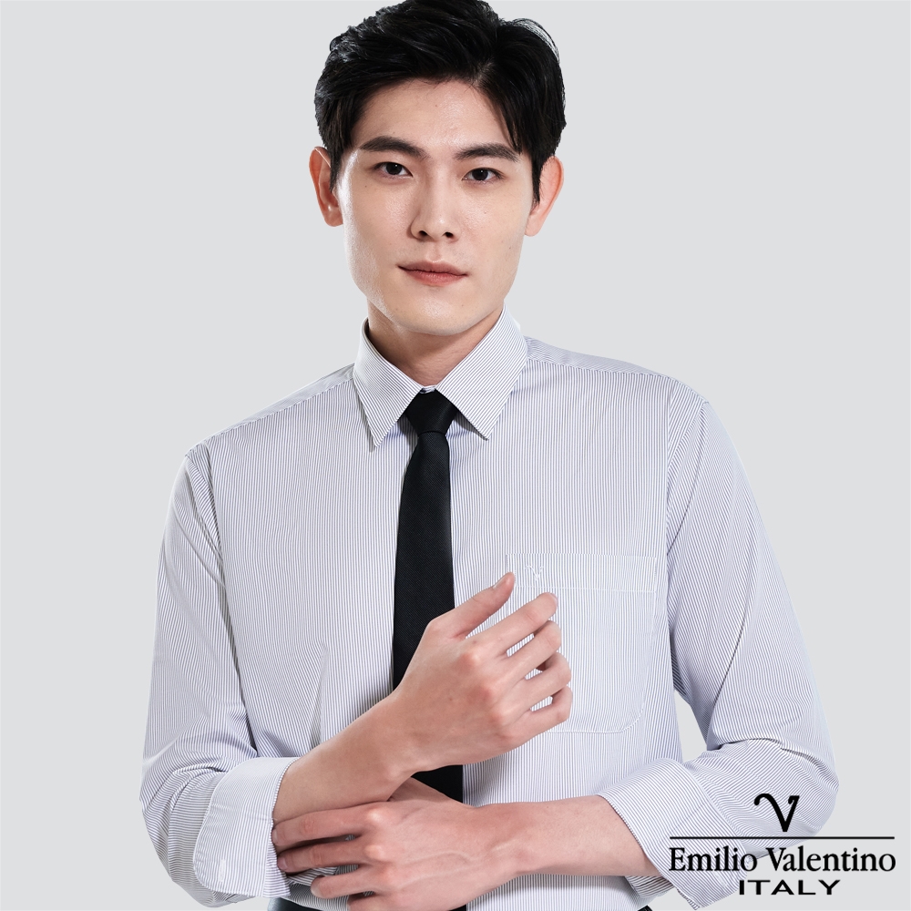 Emilio Valentino 范倫提諾經典條紋長袖襯衫-三色任選 (灰條)