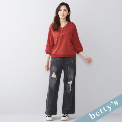 betty’s貝蒂思 多彩星星刺繡牛仔寬褲(黑色)
