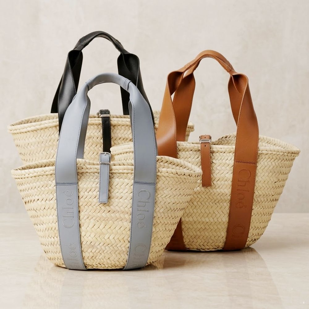 CHLOE 蔻依 Sense 中型 字母刺繡小牛皮拼拉菲草編包-3色可選