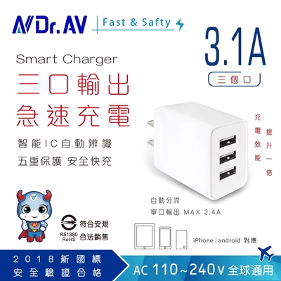 【N Dr.AV聖岡科技】 USB-533 3.4A USB三孔極速充電器