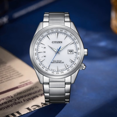 CITIZEN星辰 GENT S 萬年曆 Eco-Drive光動能電波腕錶 聖誕節 禮物-CB0270-87A/白43mm
