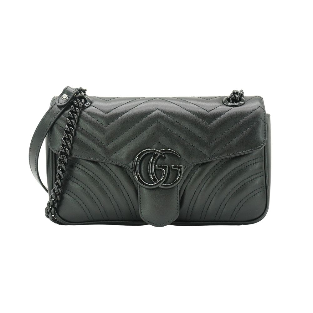 Gucci 古馳 GG Marmont 絎縫牛皮掀蓋肩背/斜背包-26cm(443497-黑)