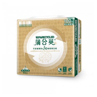 蒲公英 三層綠茶環保抽取式衛生紙 100抽x10包x2串