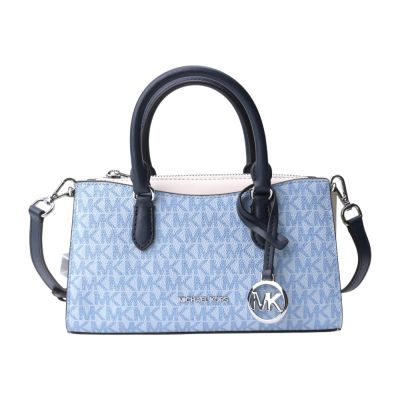 MICHAEL KORS 防刮PVC LOGO 拼接皮革兩用包(米白x淺藍)小款