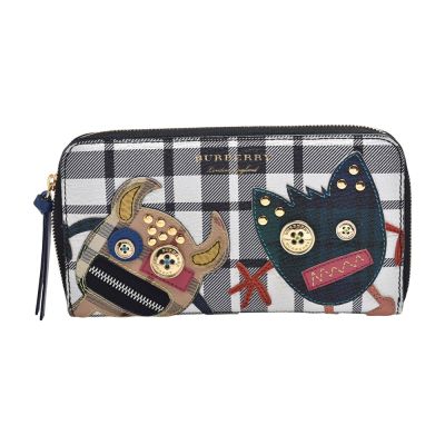 小物 BURBERRY BURBERRY 經典黑白格紋小怪獸拼接金鈕扣眼睛牛皮拉鍊長夾（黑