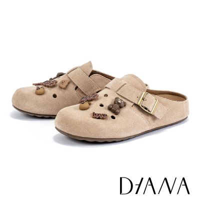 DIANA 牛麂皮可愛小熊懶人穆勒厚底鞋 米色