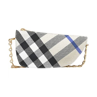 BURBERRY 幾何菱格LOGO牛皮內裡拉鍊手拿肩背包(迷你/灰白)