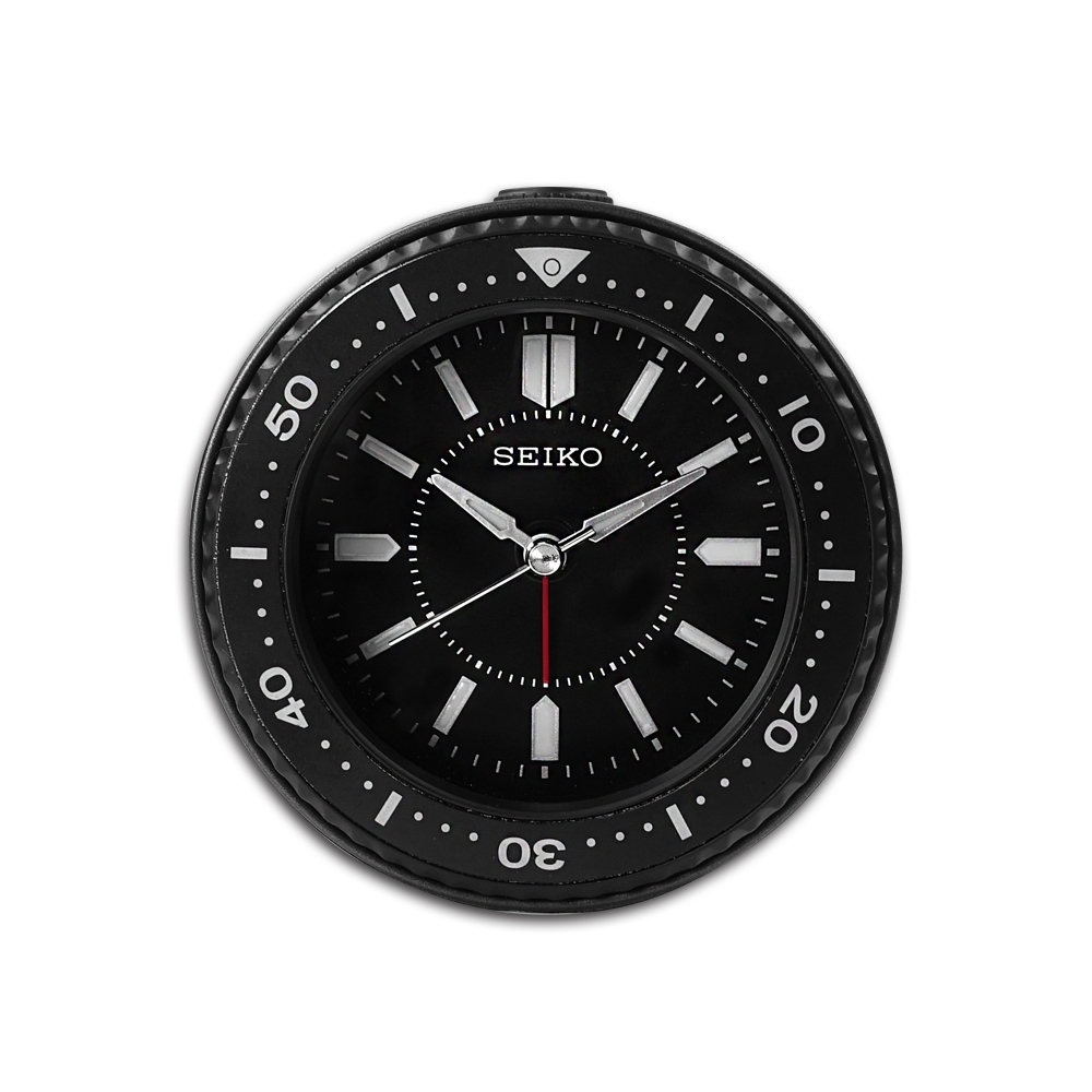 SEIKO 精工/ 潛水錶造型貪睡鬧鈴指針靜音鬧鐘/ 黑色/ QHE184K /SK048