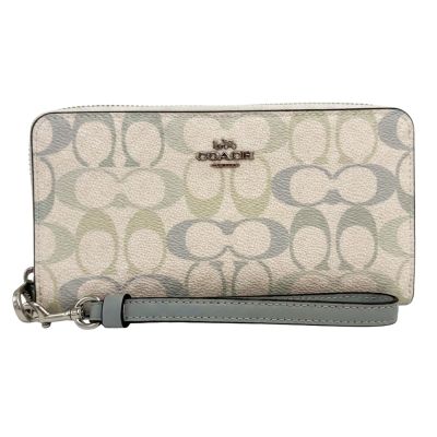 【COACH】C LOGO手掛式拉鍊零錢袋長夾(彩色藍)