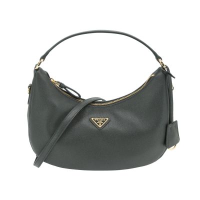 Prada 普拉達 Saffiano 金三角logo小牛皮彎月手提兩用包(1BC272-黑)