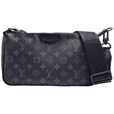 LV Louis Vuitton路易威登 M11741 Pochette Accessoire XL經典Eclipse帆布印花拉鍊斜背方包(黑色)