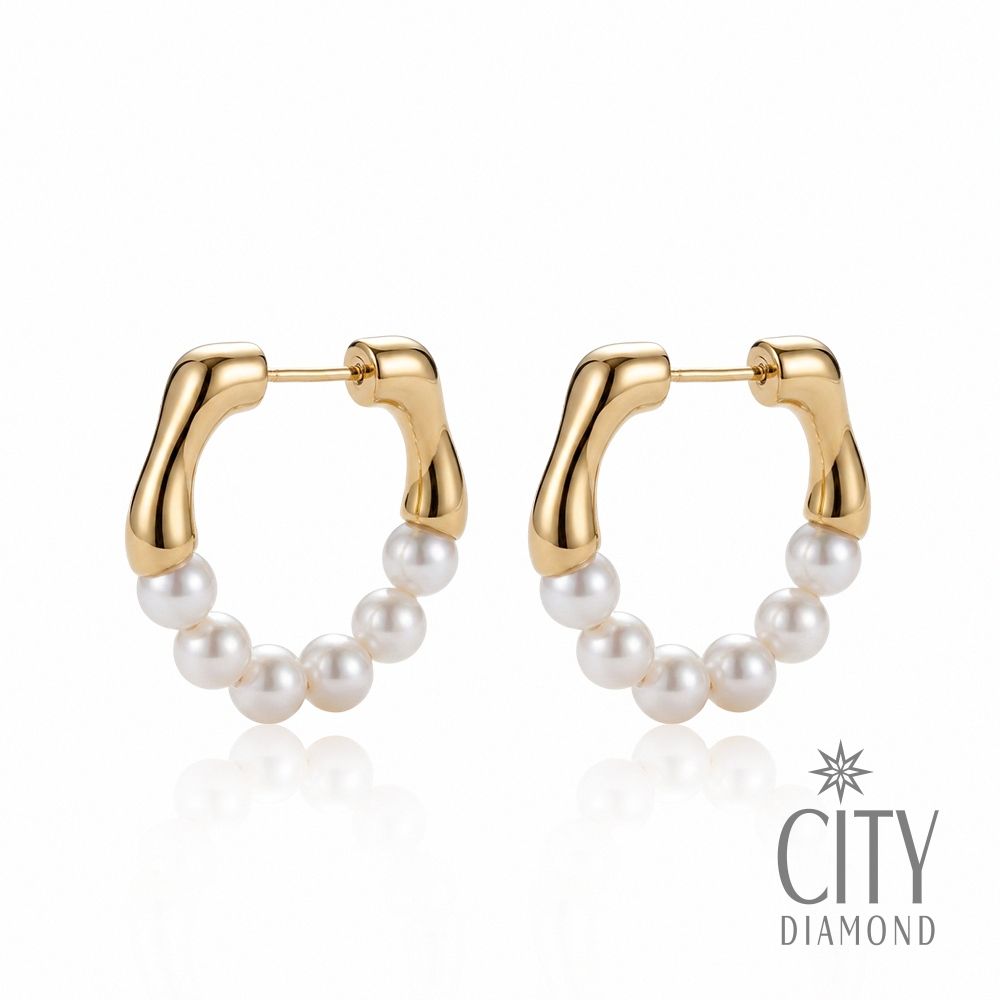 【City Diamond 引雅】日本AKOYA珍珠 4.5mm 純銀 斗圈 造型 耳環 (東京Yuki系列)