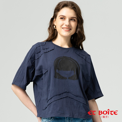 ET BOîTE 箱子 BLUE WAY – LIZ大頭噴印星形剪裁短TEE(灰藍)