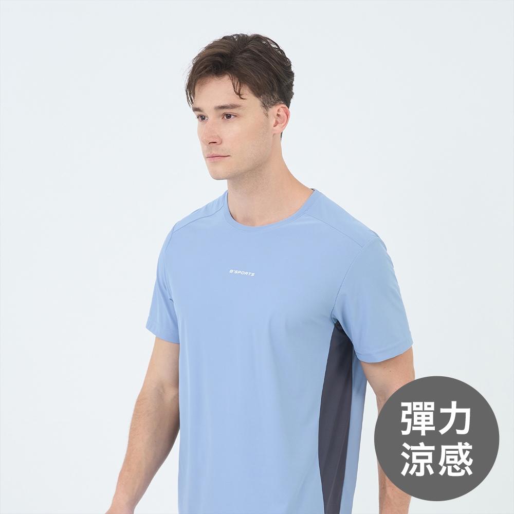 GIORDANO 男/女裝涼感短袖T恤【多色任選】 (男/高彈力涼感拼接短袖上衣-藍色)